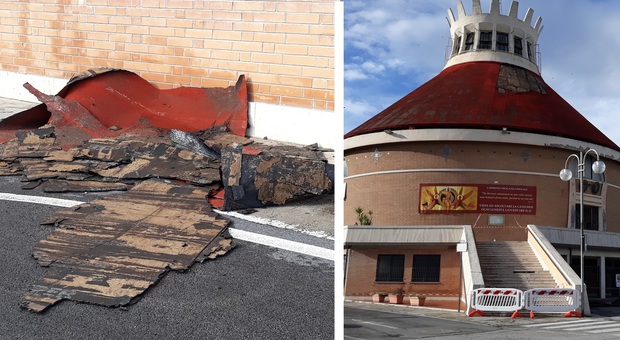 Porto San Giorgio, le raffiche di vento squarciano la guaina del tetto: transennata la chiesa