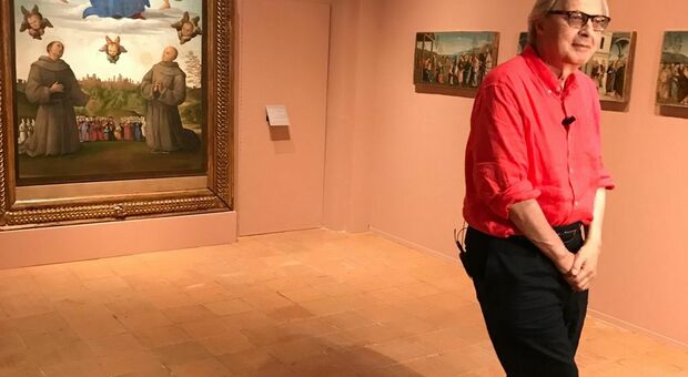 Vittorio Sgarbi ieri alla presentazione della mostra su Perugino