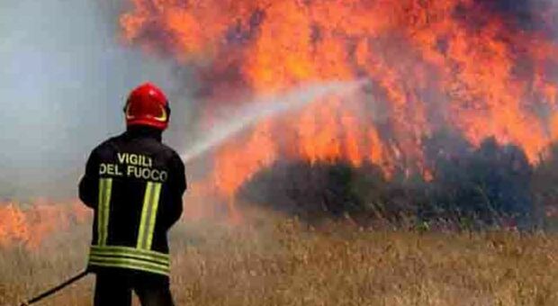 Vasto incendio tra Apecchio e Sant'Angelo in Vado, vigili del fuoco al lavoro. Le fiamme partite da una carbonaia