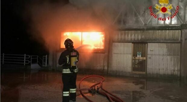 Appignano, furioso incendio nella notte in tre capannoni: sgomberata una casa vicina
