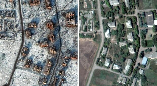 Ucraina, Soledar: si combatte ancora. Le foto satellitari Maxar mostrano il prima e il dopo: la città rasa al suolo