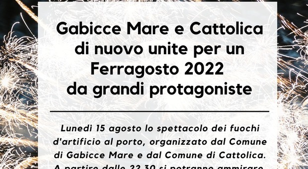 Gabicce Mare e Cattolica di nuovo unite per i fuochi d'artificio di Ferragosto : Marche e Romagna senza confini