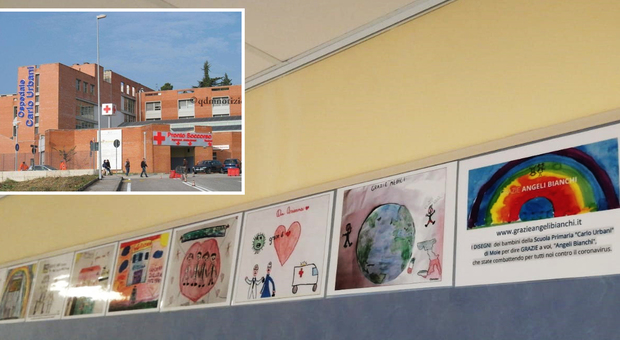 Moie, "Grazie angeli bianchi": i disegni dei bambini tappezzano le partei dell'ospedale Carlo Urbani