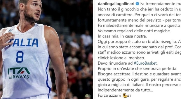 Eurobasket, addio a Danilo Gallinari: fuori due mesi per lesione al menisco. «Fa tremendamente male»