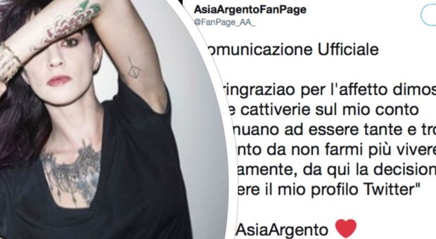 Asia Argento chiude il profilo Twitter: «Le cattiverie su di me non mi fanno stare serena»